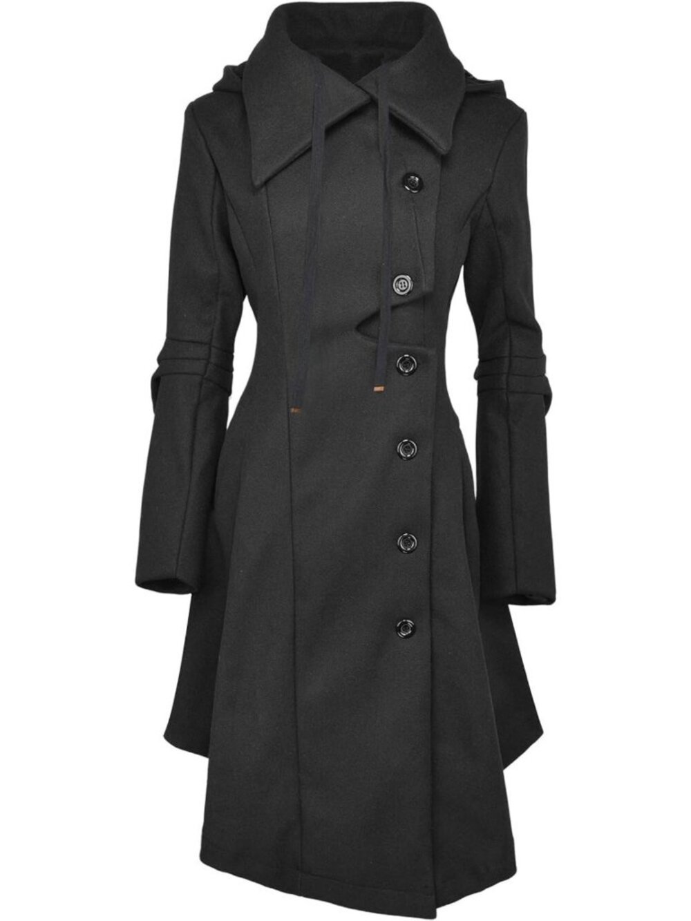 Stylish Long Winter Trench Coat for Women - Thick Hooded Goth Peacoat Jacket